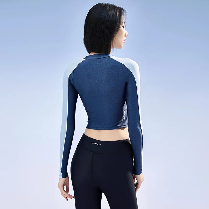 AquaPlay Women Sports Swimwear Fitness Full Zipper Sleeves Swimsuit Beach Rash Guard Long Sleeve Surfing Clothes Diving