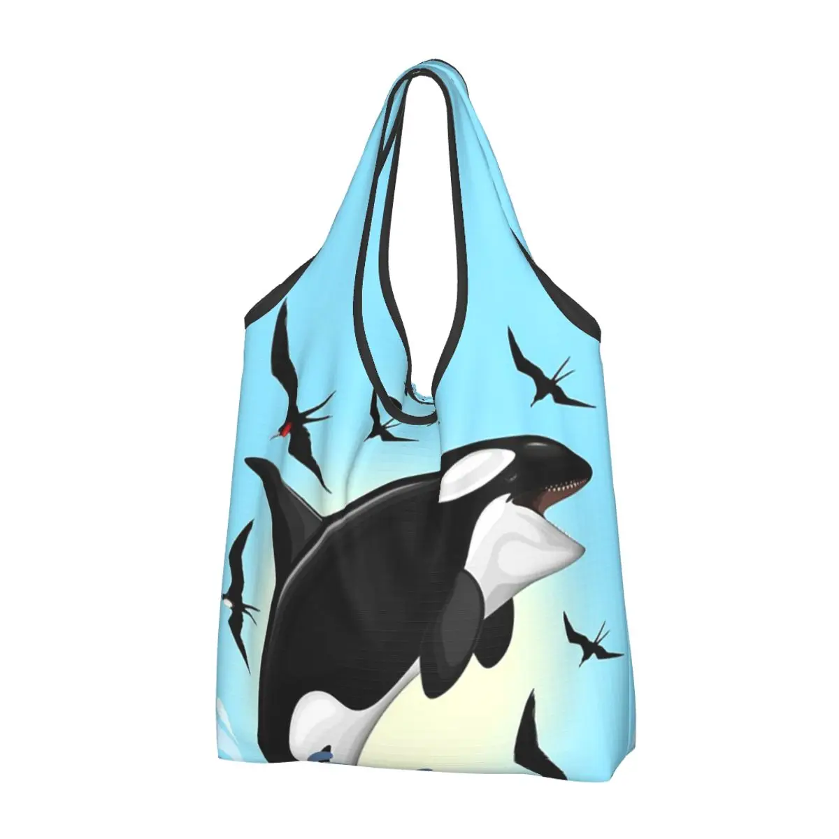 Orca Aquatic Sea Ocean - Top Tees Killer Whale Portable Tote Shopping Bags Large Capacity Shopper Bag Handbag Shoulder Bag