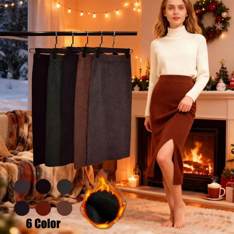 

Womens Knit Midi Skirt with Vent Core-Spun Yarn High-Waist Bodycon Design Spring Fall Fashion Essentials