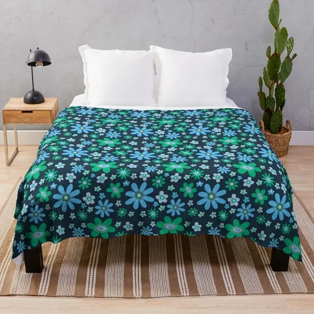 

Blue and green flowers Throw Blanket Modern Design Soft Blanket for Home Decor