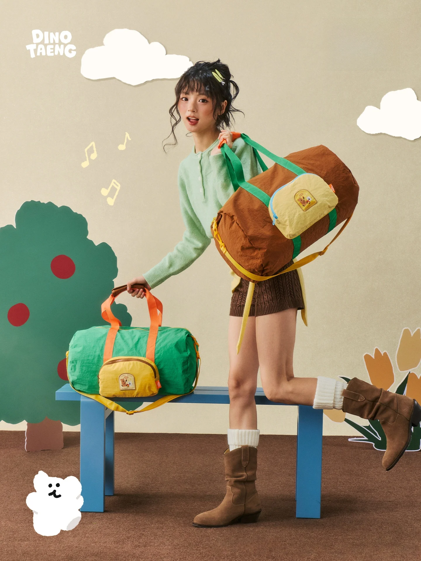 adorable-naughtiness-travel-portable-large-capacity-luggage-bag-handheld-sports-backpack-nylon-material-cartoon-pattern-casua