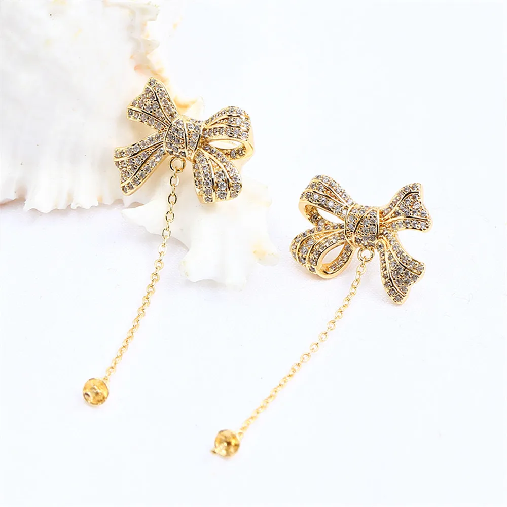 S925 Silver Needle Domestic 14k Gold Wrapped Gold Injected Bow Knot Earline Pearl DIY Empty Ear Studs Texture for Women