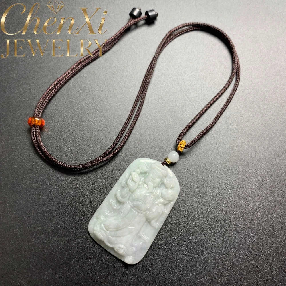 Grade A Burmese Jadeite Carved Pendant God Of Wealth Motif Auspicious Tablet Charm Fine Jewellery Ideal Birthday Festival Gift
