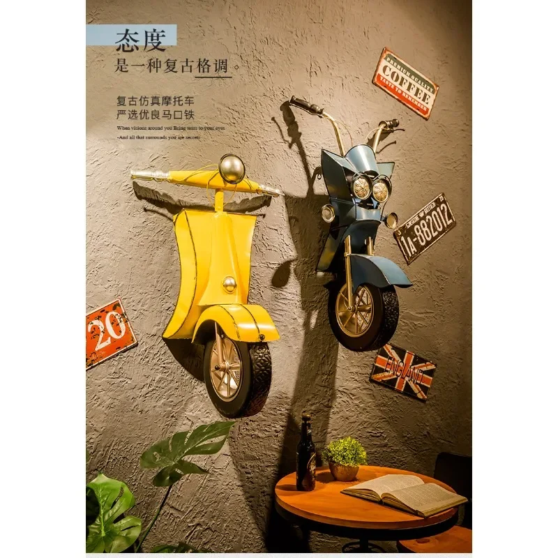 Retro industrial wind wrought iron 3D three-dimensional motorcycle wall decoration