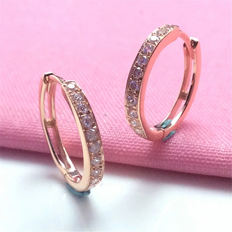 585 Purple Gold Plated 14K Rose Gold Single Row Zircon earrings for women earings Buckle Exquisite Simple New in Jewelry