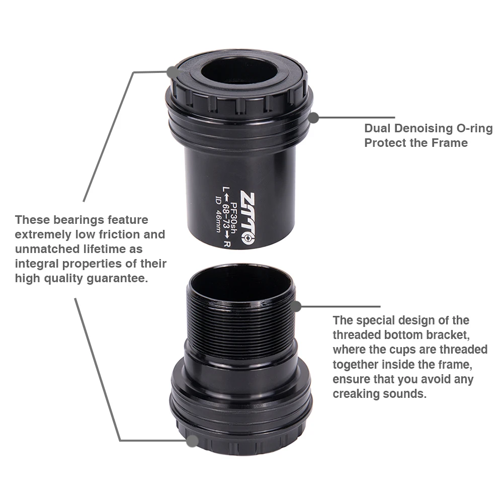 ZTTO PF30sh PF30 24 Press Fit Bottom Bracket Ceramic Bearing 68/73mm 46mm Frame For MTB Road Bike Prowheel 22mm 24mm Crankset