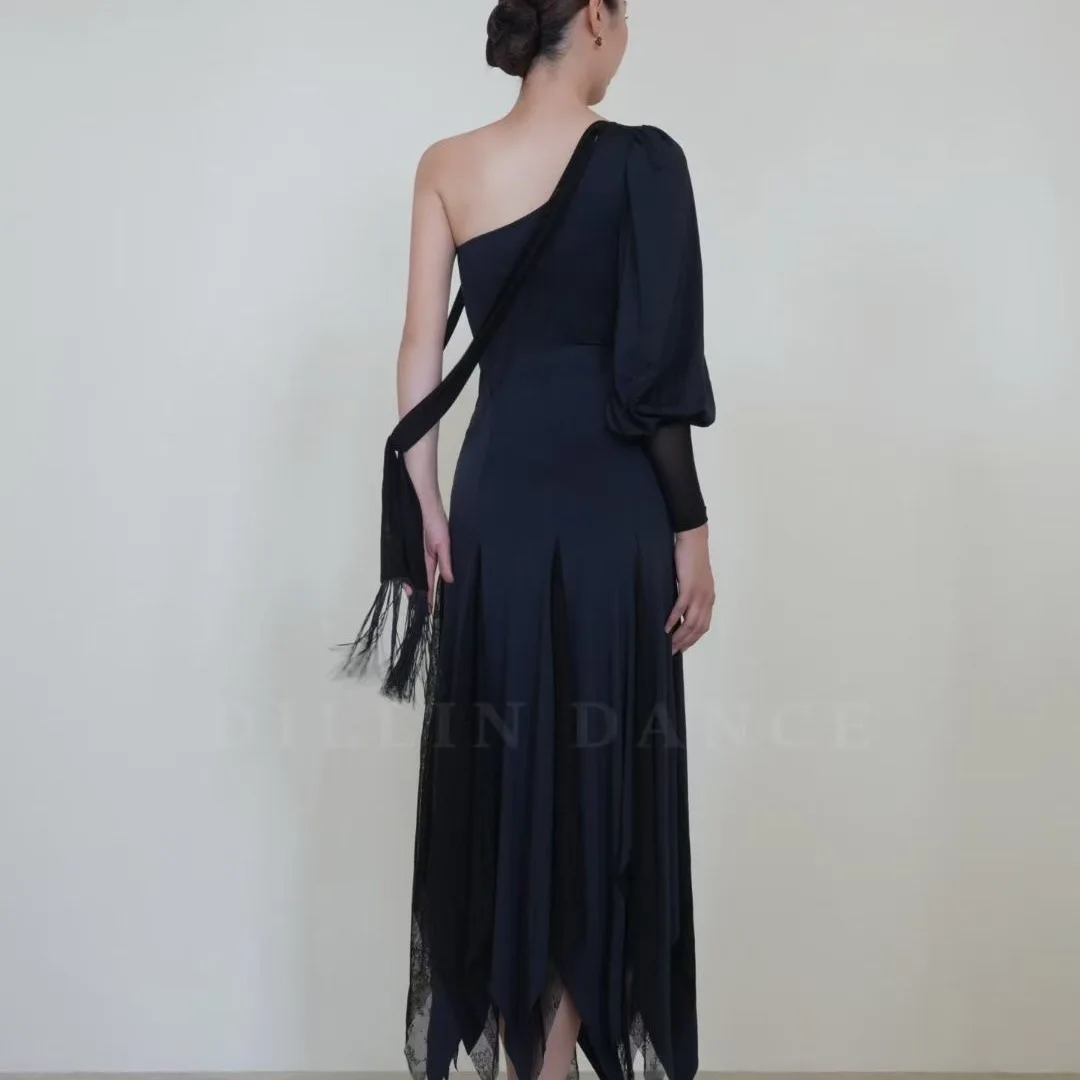 2025 nuevas camisetas de baile latino para mujeres, mono con cinta y borlas con manga acampanada, camisas de baile modernas, ropa de salón para adultos XH3910