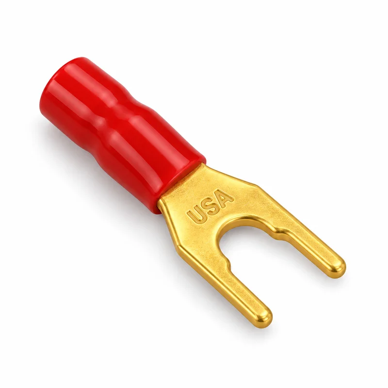 20PCS 6mm U Fork Speaker Connectors Gold Plated Copper Spade Terminals with Red or Black Sleeves for Amplifier Audio Wiring