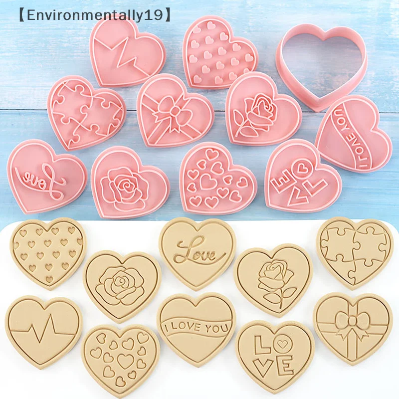 10 ชิ้นวันวาเลนไทน์ 3D Cookie Cutters, รูปหัวใจคุกกี้แสตมป์ DIY กดแม่พิมพ์สําหรับรักคุณดอกไม้หัวใจ Cookie Cutters