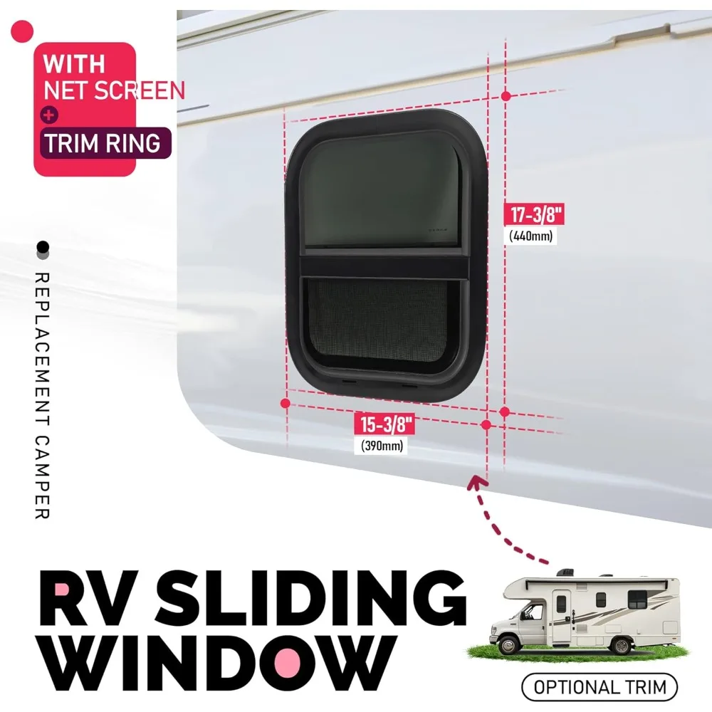 Jendela Geser Vertikal Pengganti dengan Jaring dan Cincin Trim untuk Trailer Kargo dan Perjalanan