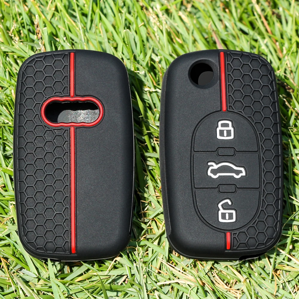 For Audi A2 A3 S3 A4 S4 A6 S6 RS6 A8 Tt 3 Buttons Folding Remote Holder Silicone Car Flip Key Fob Cover Case