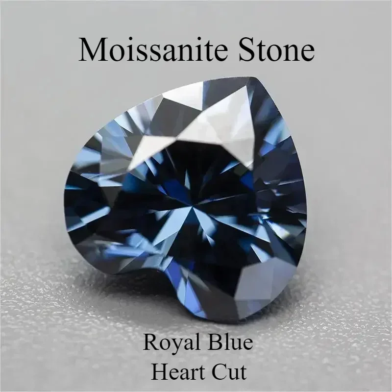 

Moissanite Diamond Natural Color Royal Blue Heart Cut Lab Grown Gemstone Charms DIY Jewel Making Material With GRA Certificate