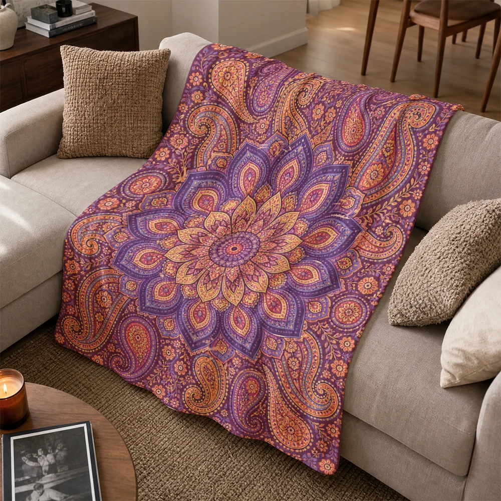 Bohemian Paisley Mandala Throw Blanket Sofa Decor Moroccan Style Ethnic Accent Cozy Fall Autumn Living Room Home Gift