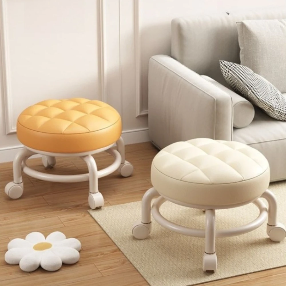 

Mobile Shoe Changing Stool Children's Home Soft Stool Portable and Simple Circular Stool Nail Art and Foot Repair Roller Stool
