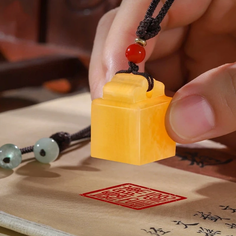 Natural Jade Custom Engraved Name Seals Square Calligraphy Painting Personalized Stamps Button Pendant Ornament Necklace Stamps