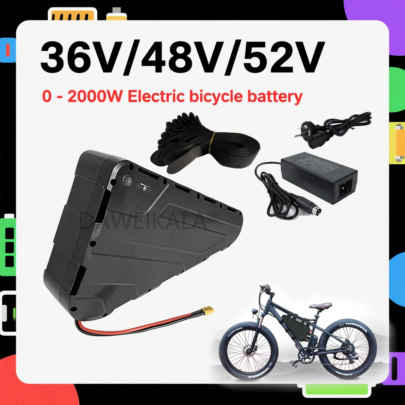 

Треугольный аккумулятор для электровелосипеда 48 В 25 Ач 52 В, электрический треугольный литий-ионный аккумулятор высокой емкости для двигателя 1800 Вт, 1500 Вт, 1000 Вт