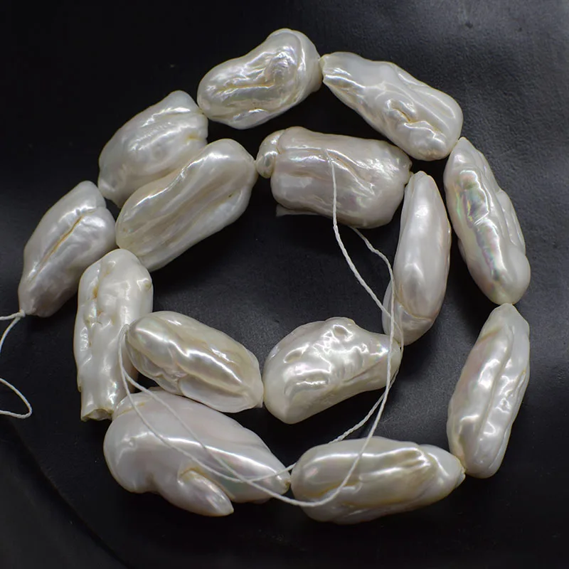 

Loose beads freshwater pearl white biwa baroque oblong 40cm nature FPPJ wholesale