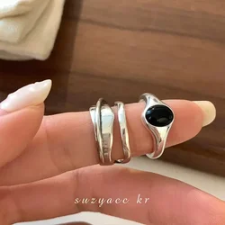 XINYI 925 Silver Color Rings Fashion Hip Hop Vintage Couples Creative Black Stone Design Thai Silver Party Jewelry