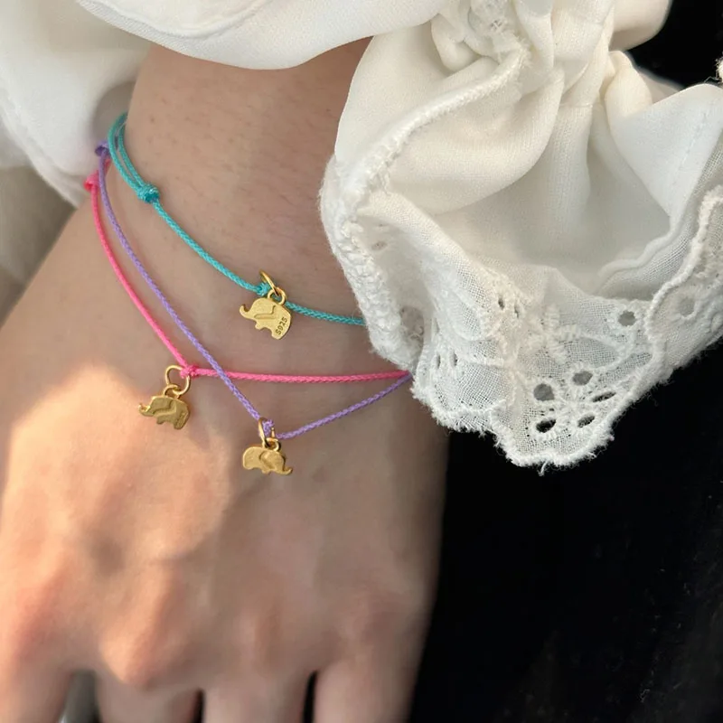 Elephant charm colored rope string bracelets for women summer cute bracelets unique teenage girls jewelry