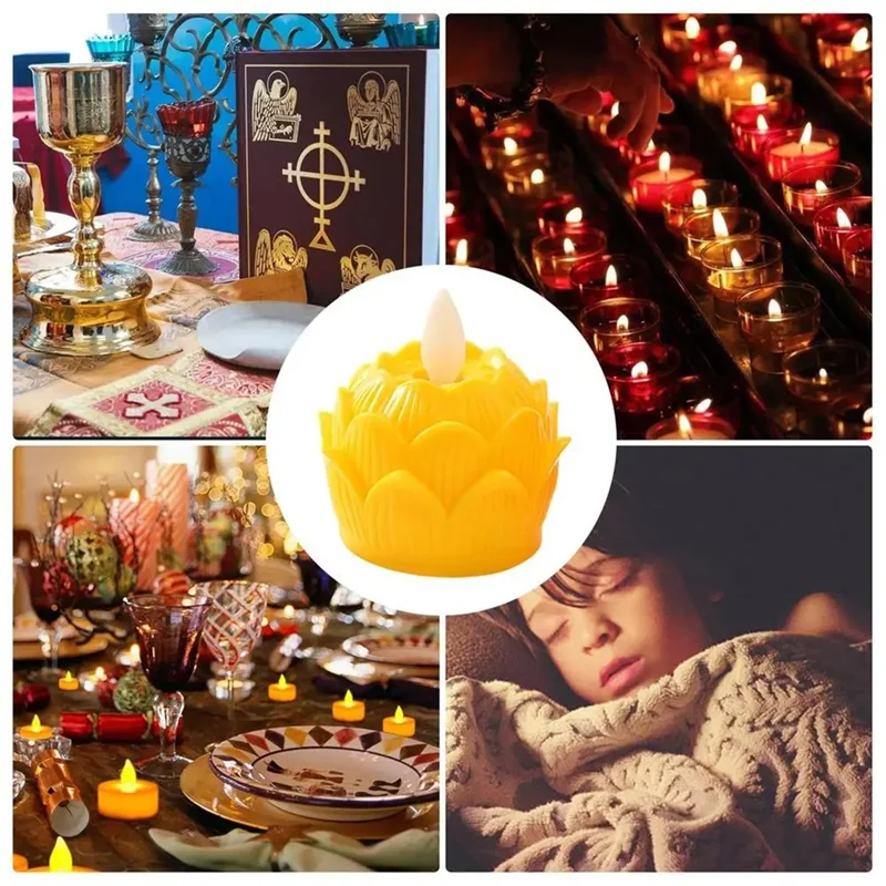 YFYS พุทธตารางเทียนเทียนโคมไฟ Flameless 12 ชิ้นพุทธไฟกันน้ํา 100 ชั่วโมงชาแบตเตอรี่ดําเนินการ