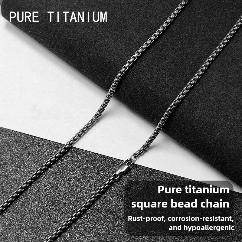 

New Ultra Light TA1 Pure Titanium Square Rolo True Titanium Chain Necklace Round Box Necklace Men Women 3mm Skin Friendly Chains