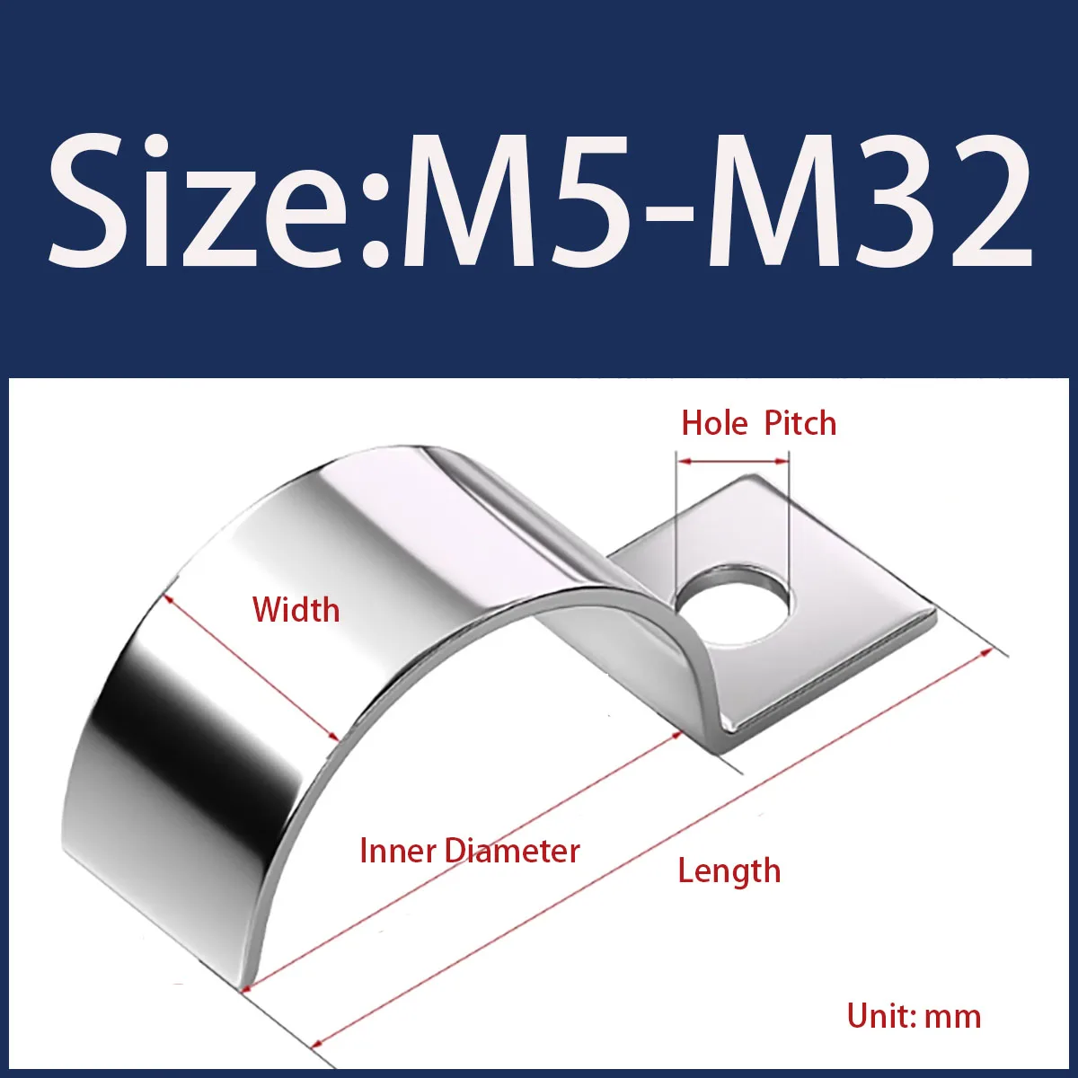 

304 Stainless Steel Double-Sided Riding Card - P-Type Double Hole Pipe Clamp for Secure Pipe Mounting, Rustproof Fastener