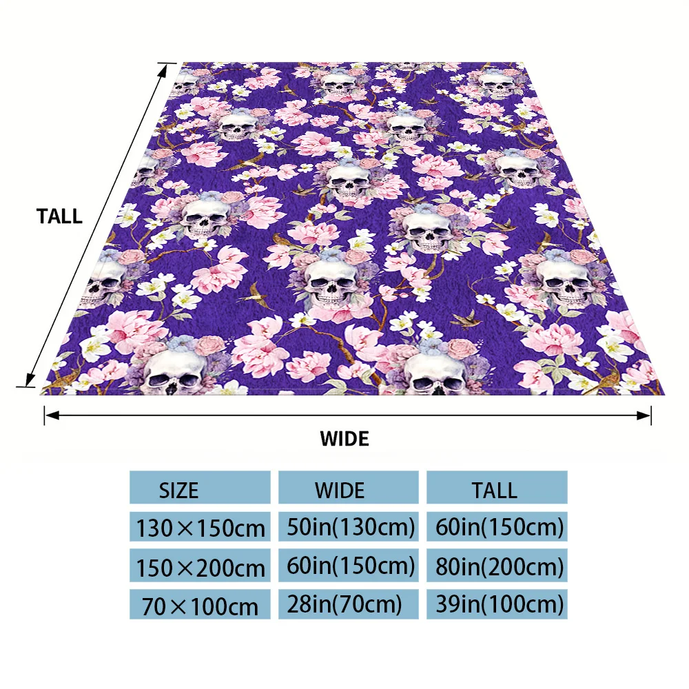 Skull Blossom Sofa Specific Soft Flannel Blanket, Universal Plush Gift Blanket For All Seasons