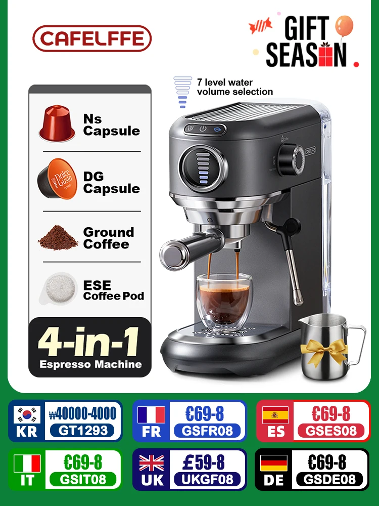 Кофеварка Cafelffe 4-в-1, горячая/холодная капсула Dolce Gusto и Nespresso, капсула ESE, молотая капучино, эспрессо-машина Cafetera 19 бар