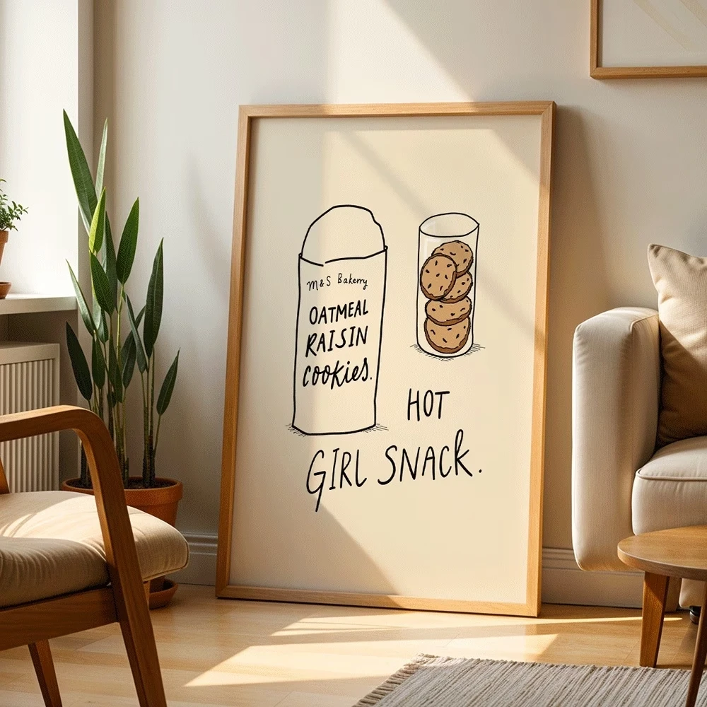 Trendy Funny Oatmeal Raisin Cookies Humorous Snack Wall Art Print Canvas Painting Poster Picture For Kitchen Home Decor