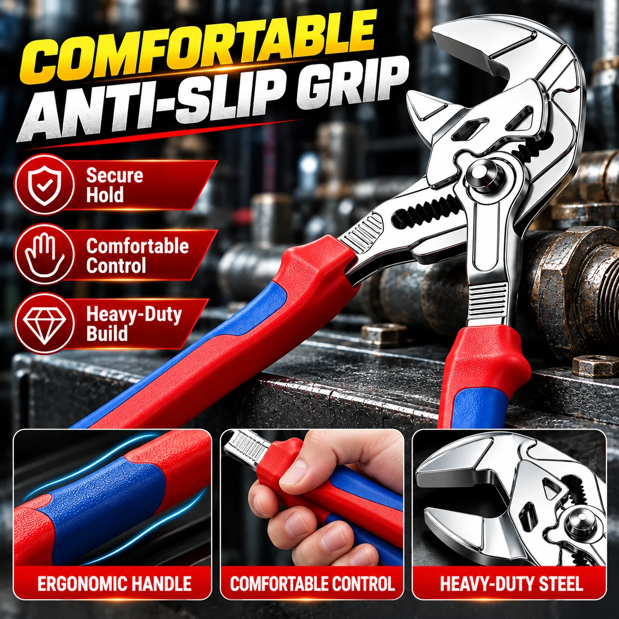 Quick-Adjust Water Pump Pliers 10 Inch Wide Jaw Adjustable Plumbing Pliers with Anti-Slip Grip for Pipes Nuts Fittings