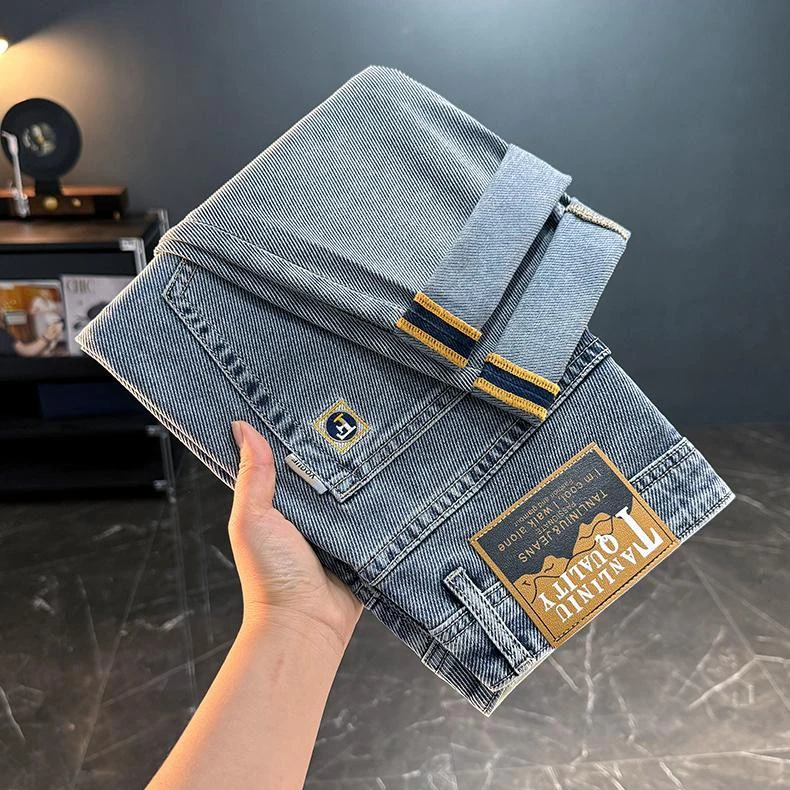 

Новые мужские джинсы прямого кроя из эластичной ткани в корейском стиле, модные вышитые длинные брюки весна-лето