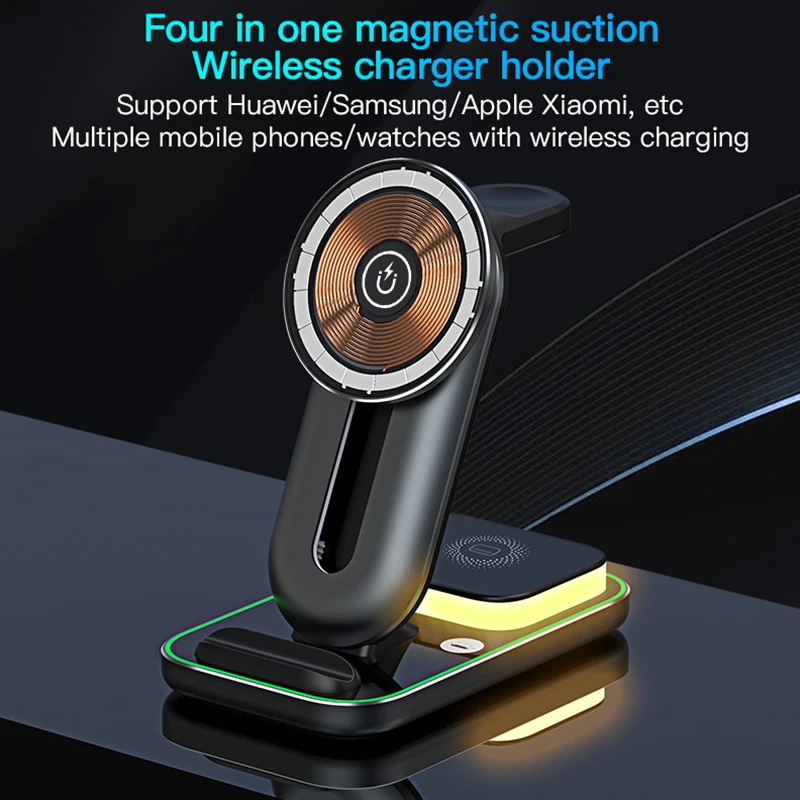4IN1 Magnetic Wireless Charger Stand For iPhone 12 13 14 Pro Max Ambience Lamp Charging Station For Airpods Pro3 Watch 8 7 6 5 4 view 5