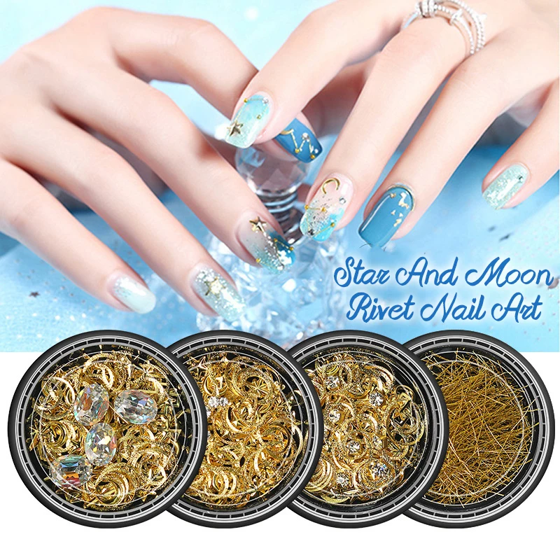 New Nail Art Star And Moon Rivets Star And Moon Jewelry Golden Nail Art DIY Rivet Box Mixed Diy Nail Sequins