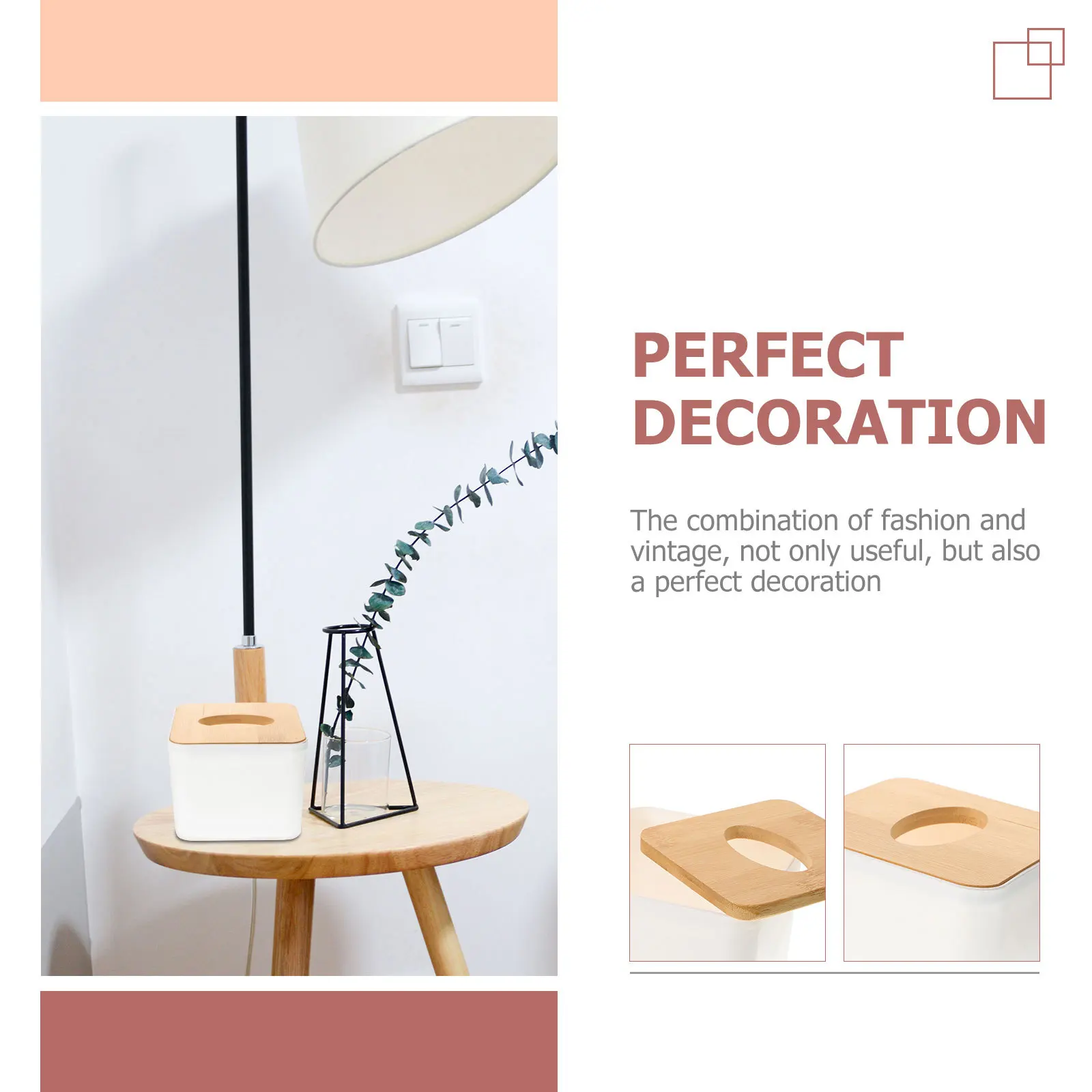 

2pcs Square Plastic Box Wooden Lid Desktop Holder For Kitchen Bathroom Hotel Use Tissue Box Covers Storage Organizer Decorative