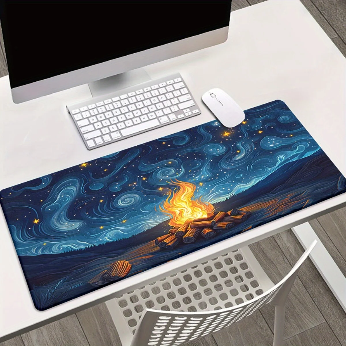 Campfire Under Starry Sky Extended Mouse Pad Non-Slip Rubber Base for Gaming Office Desk Mat