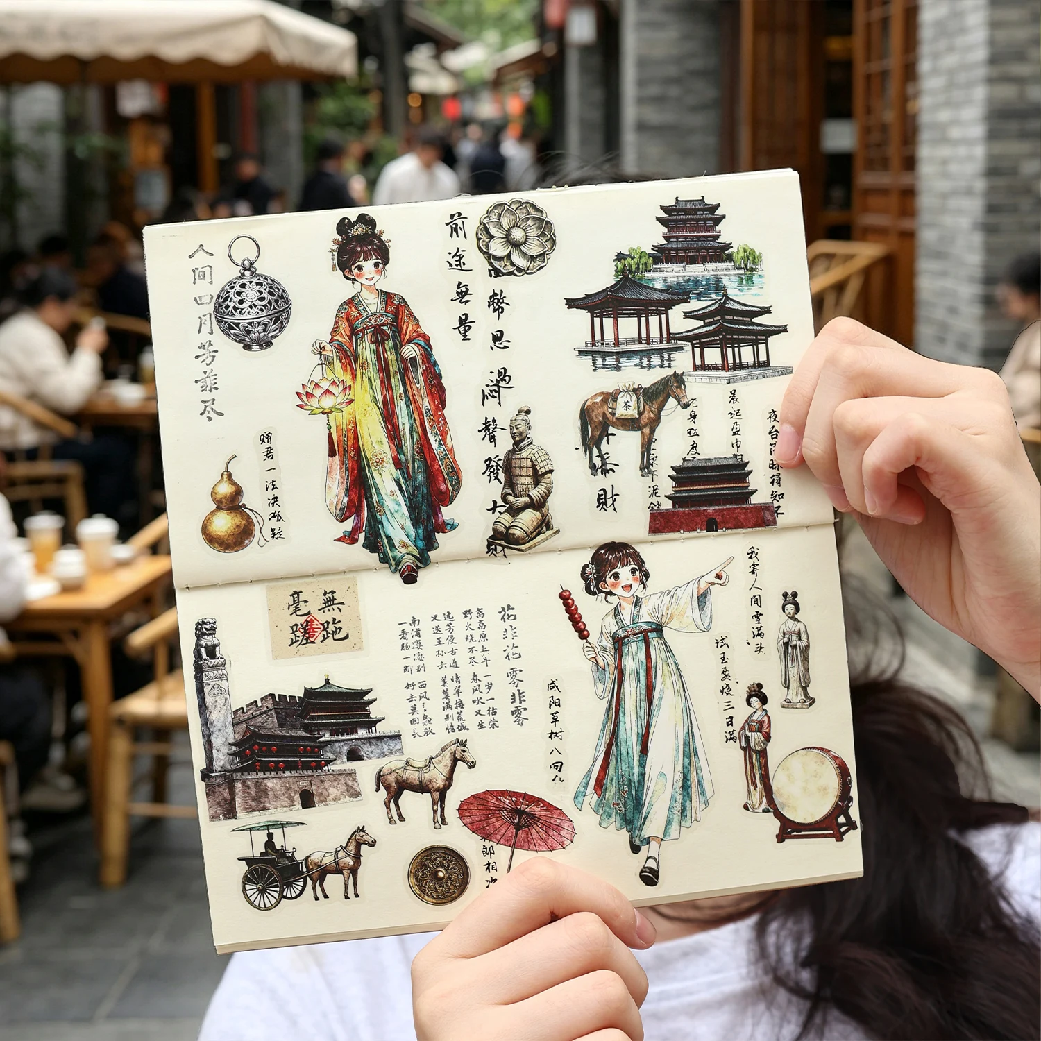 Morning Rain Travel Scenery Stickers High-Quality Chinese Style Characters City Scenery Decorative Small Patterns DIY Journal Stickers