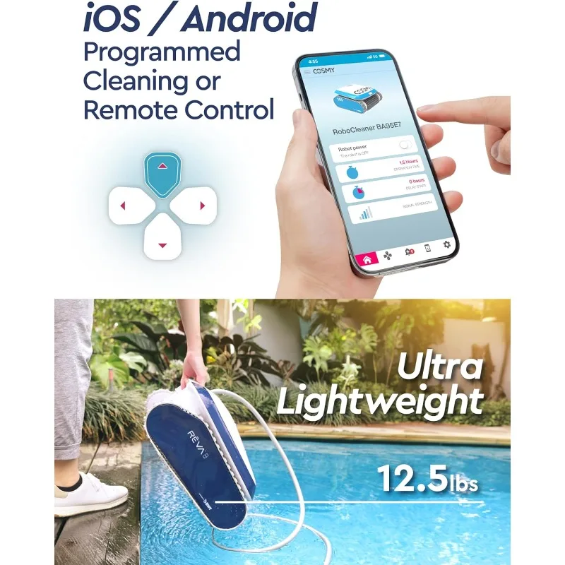 REVA AI 자이로스코픽 로봇 수영장 진공 청소기, 스마트폰 앱 제어, 수평 수위/벽/바닥 딥 클리닝