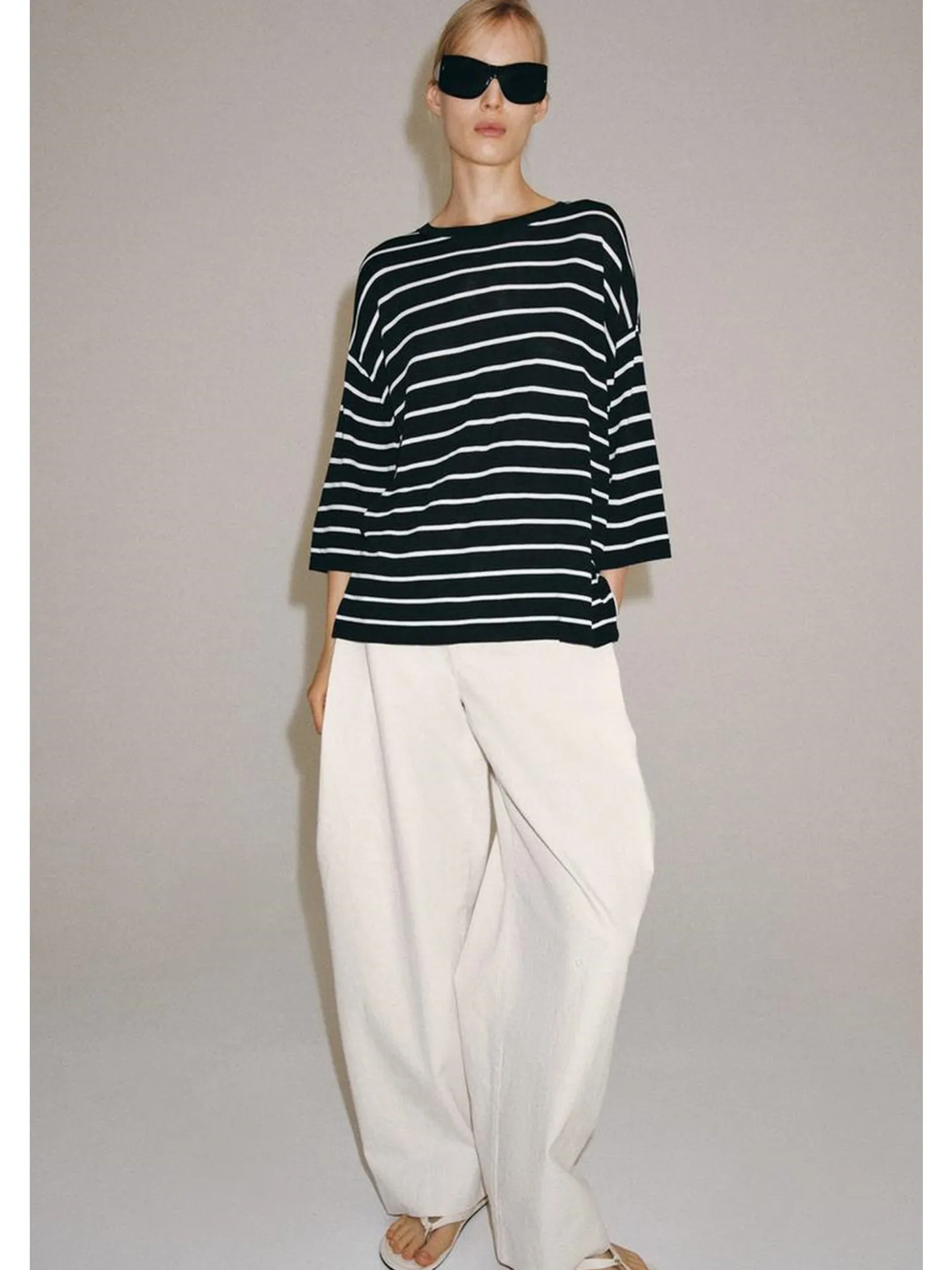 Women's round Neck Seven-Quarter Sleeve Side Slit Knitted Top New Arrival Autumn Casual Loose Fit Polyester Fiber 100%