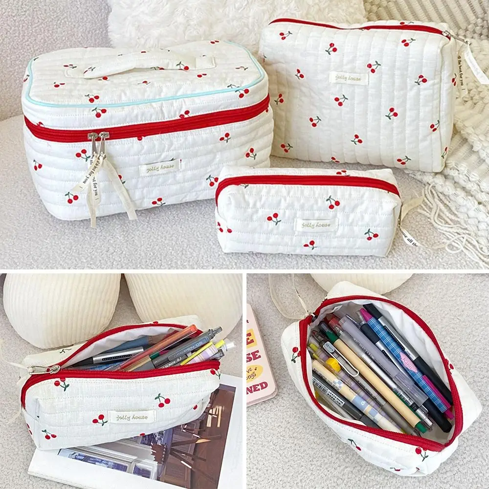 Borsa per cosmetici da donna di moda borsa per trucco da viaggio in ciliegio custodia per Organizer per ragazze astuccio per matite Tote Handbags