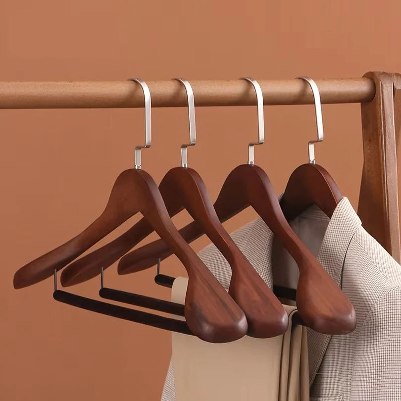 1/2PCS Premium Wooden Hangers,Men's Suit Clothes Hanger with Anti-Slip Bar for Closet Storage,Retro Wide Shoulder Jacket Hanger