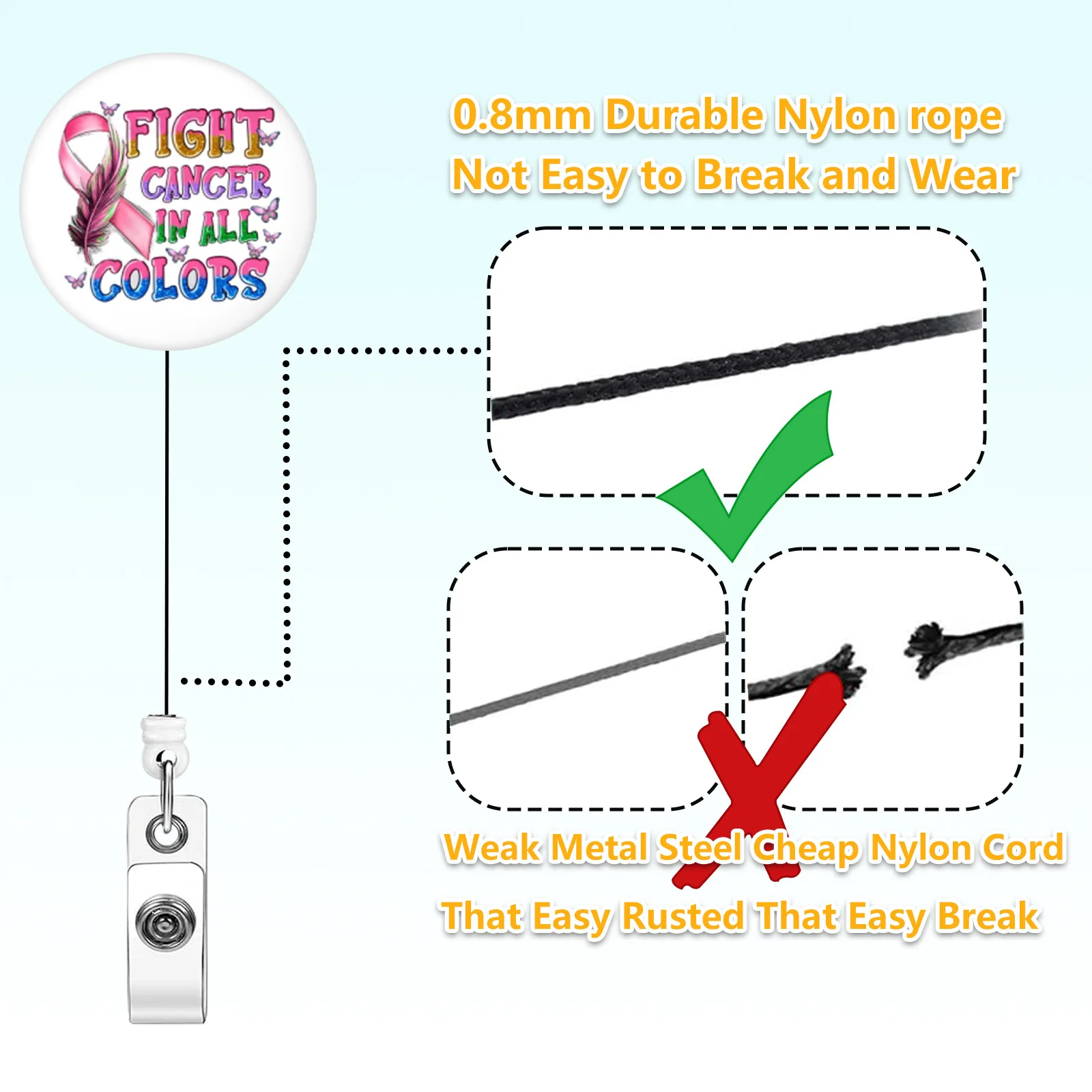 Pink Ribbon Rainbow Breast Cancer Awareness Nurse Practitioner Office Id Card Retractable Holder Badge Reel