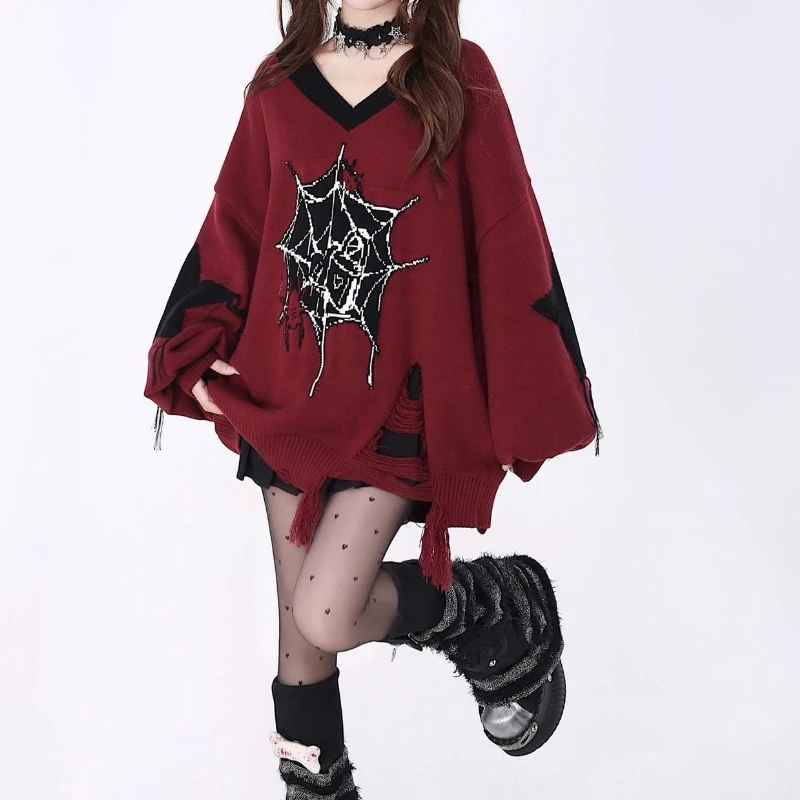 

Original V-neck Dopamine Sweater with Black and Red New Year Color Scheme