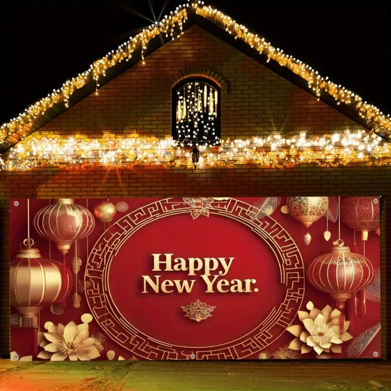 Chinese New Year 2025 Polyester banner Garage door mural Red lantern and Year of Snake totem multi-functional decoration.