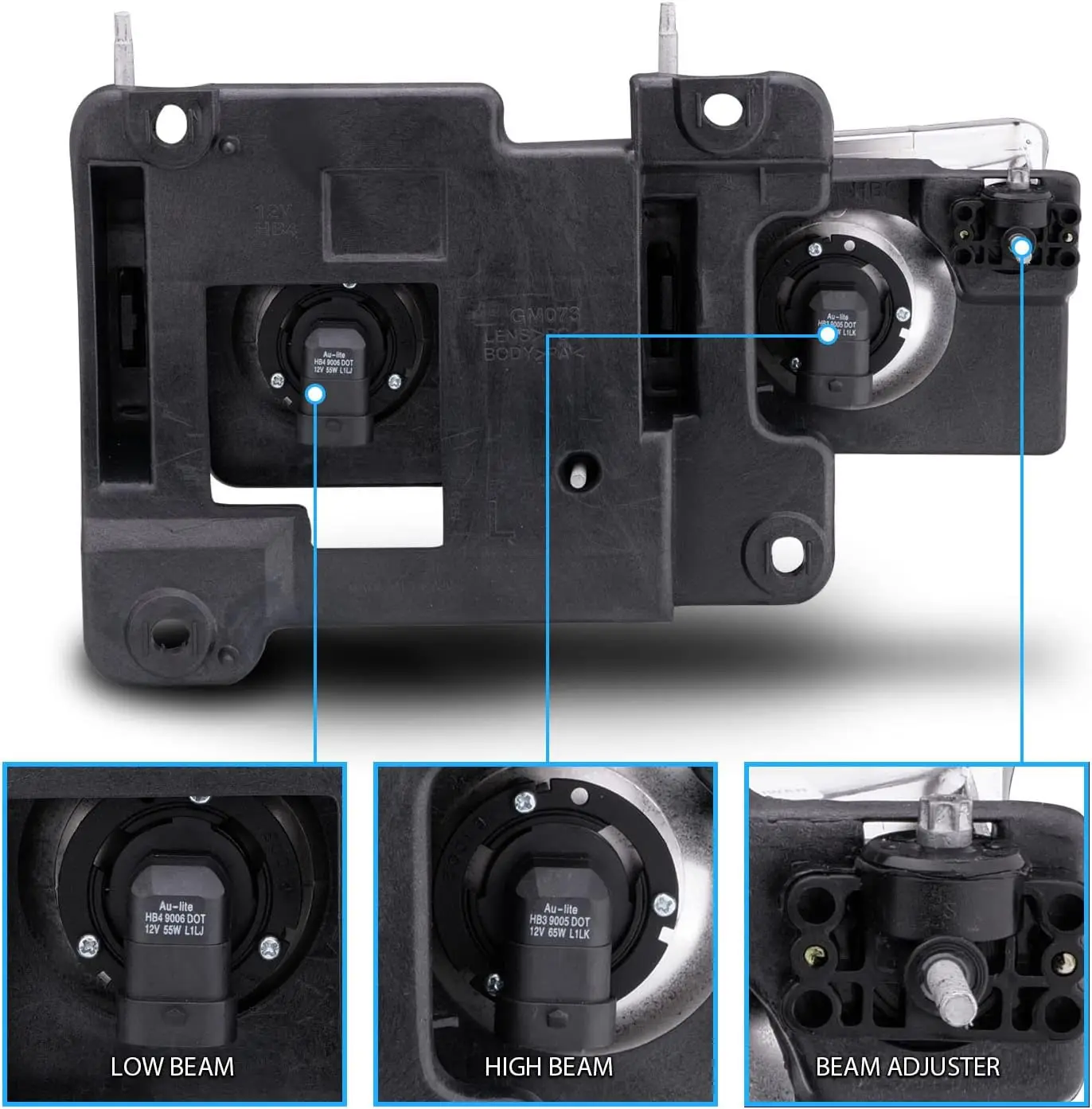 مجموعة المصابيح الأمامية Obs على طراز المصنع لشاحنة Chevy GMC Pickup 1500 2500 3500 - جانب الركاب والسائق #5