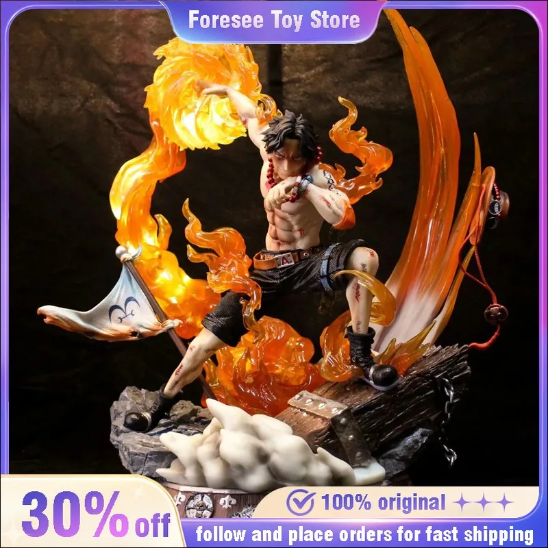 

42 см фигурка Portgas D Ace Entei, версия пламени императора MAX со светодиодными эффектами, статуя сцены горящего острова для коллекционеров, подарок