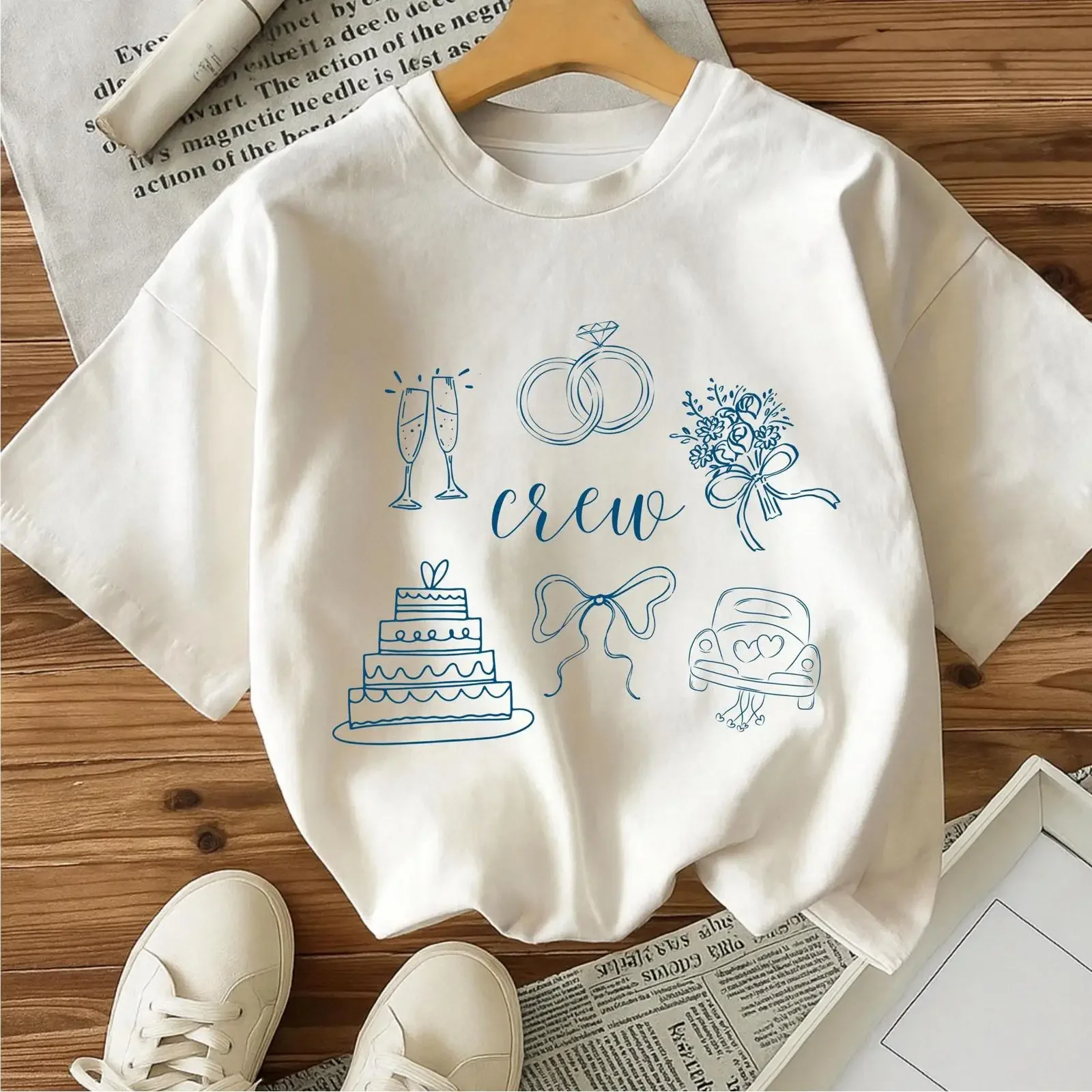 Bride Crew Wedding Elements Print T Shirt Bachelorette Hen Party Bridesmaid Maid of Honor Personalized  vintage Washed