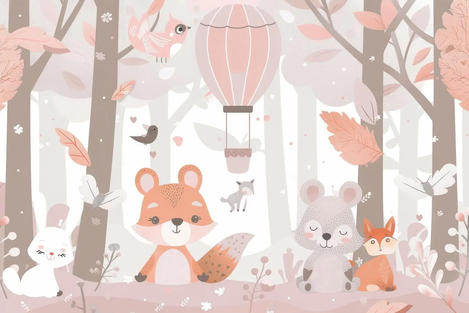 Customized cartoon wallpaper Hand painted modern forest small animal concert children  decoration background wall art wallpaper