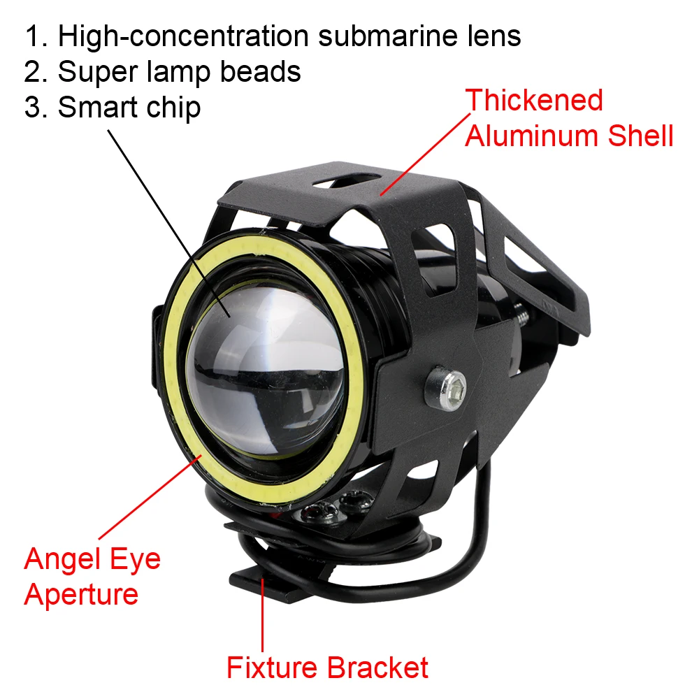 

Spotlights 2Pcs/set Motorcycle Headlights LED Motorcycle Angel Eyes 125W Motorbike LED Auxiliary Lamp DRL U7 Headlamp