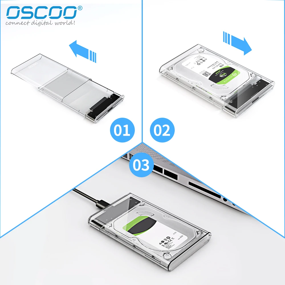 Custodia HDD da 2.5 pollici trasparente da USB3.0 a Sata 3.0 SSD HDD Case Tool Free 5 Gbps supporto custodia per disco rigido da 2TB scatola SSD