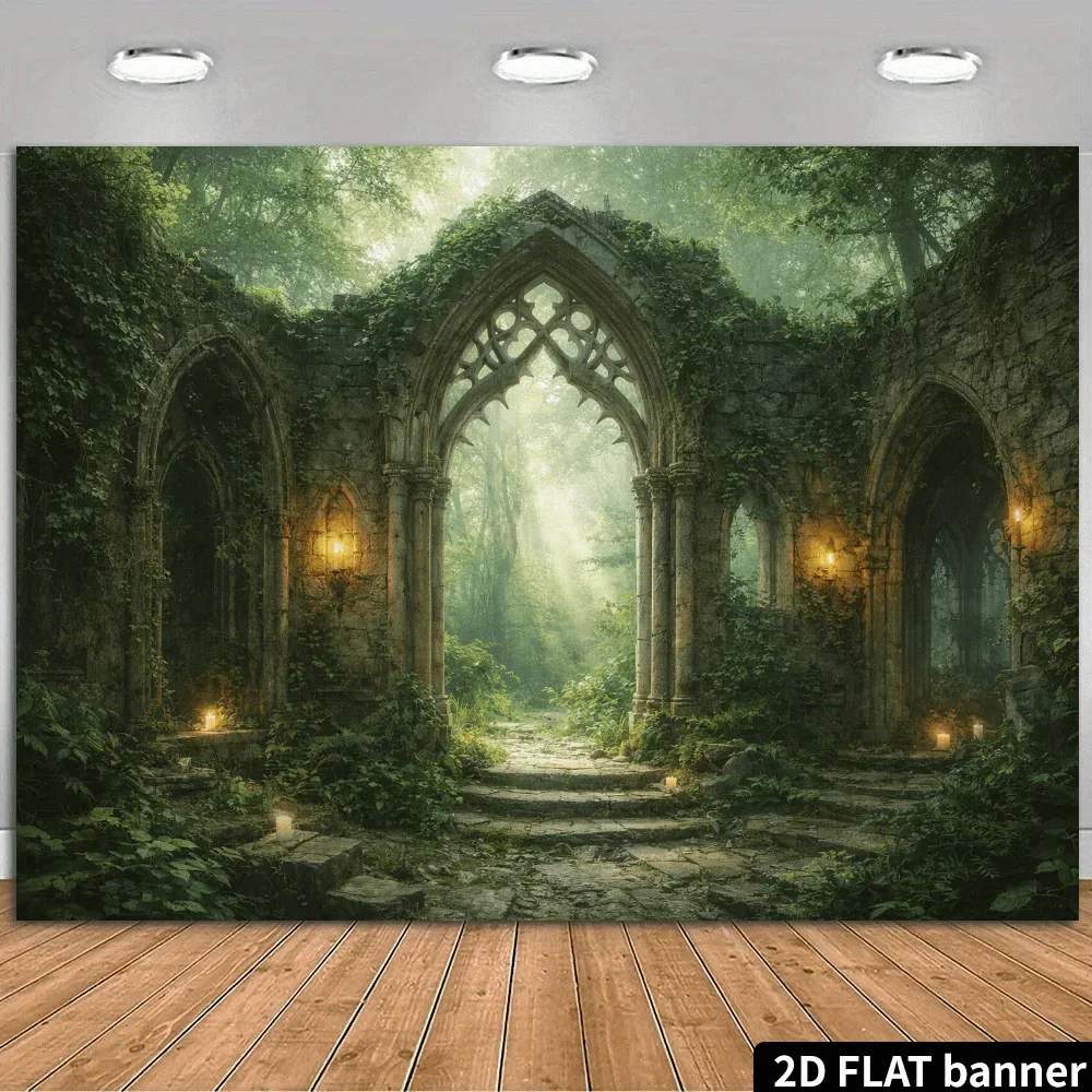 Gothic Fantasy Tapestry Wall Decor Overgrown Ruins Mural Print Enchanted Forest Mysterious Secret Passage Backdrop Mystic Jungle